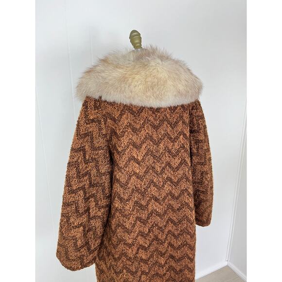 True Vintage Rare 60s 70s Penny Lane Coat Jacket Large Fur Collar Boho Knit - Picture 6 of 16